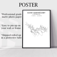 Saint- Barthelemy, Caribbean Scandinavian Style Map Print 