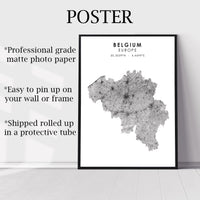 Belgium, Europe Scandinavian Style Map Print 