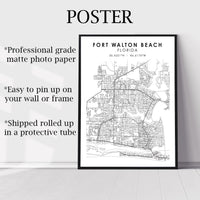 Fort Walton Beach, Florida Scandinavian Map Print 