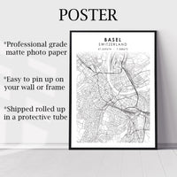 
              Basel, Switzerland Scandinavian Style Map Print 
            