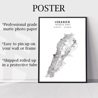 Lebanon Scandinavian Style Map Print 