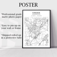 Chaska, Minnesota Scandinavian Map Print 