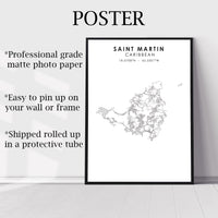 
              Saint Martin, Caribbean Scandinavian Style Map Print 
            