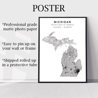 Michigan, United States Scandinavian Style Map Print 