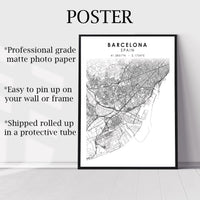 Barcelona, Spain Scandinavian Style Map Print 