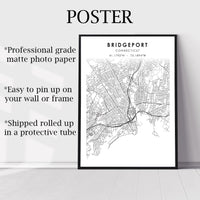 
              Bridgeport, Connecticut Scandinavian Map Print 
            