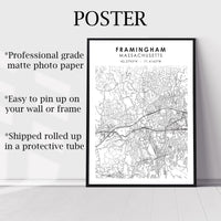 
              Framingham, Massachusetts Scandinavian Map Print 
            