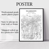 
              Kalamazoo, Michigan Scandinavian Map Print 
            