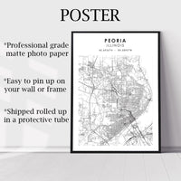 
              Peoria, Illinois Scandinavian Map Print 
            