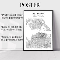 
              Auckland, New Zealand Scandinavian Style Map Print 
            