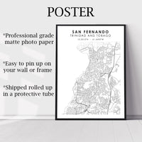
              San Fernando, Trinidad and Tobago Scandinavian Style Map Print 
            