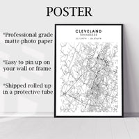 
              Cleveland, Tennessee Scandinavian Map Print
            