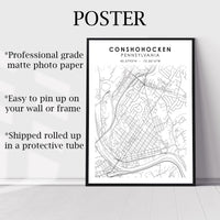 
              Conshohocken, Pennsylvania Scandinavian Style Map Print 
            