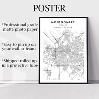 Montgomery, Alabama Scandinavian Map Print 