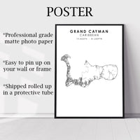 Grand Cayman, Caribbean Scandinavian Style Map Print 