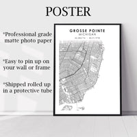 
              Grosse Pointe, Michigan Scandinavian Map Print 
            
