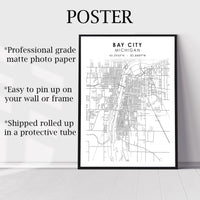 Bay City, Michigan Scandinavian Map Print 