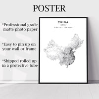 
              China, Asia Scandinavian Style Map Print 
            