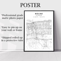 Moline, Illinois Scandinavian Map Print 