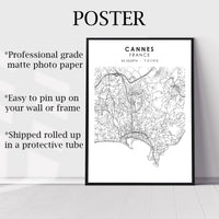 Cannes, France Scandinavian Style Map Print 