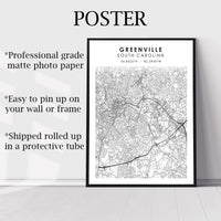 
              Greenville, South Carolina Scandinavian Map Print 
            