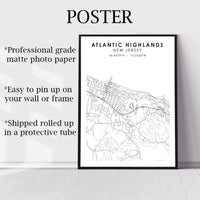 Atlantic Highlands, New Jersey Scandinavian Map Print 