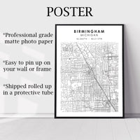 
              Birmingham, Michigan Scandinavian Map Print 
            