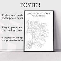 Goose Creek Island, North Carolina Scandinavian Map Print 