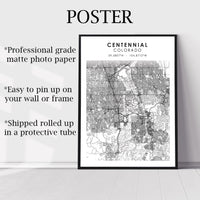 
              Centennial, Colorado Scandinavian Map Print 
            
