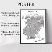 Brooklyn, New York Scandinavian Map Print 