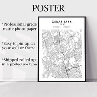 
              Cedar Park, Texas Scandinavian Map Print 
            