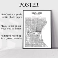 Milwaukee, Wisconsin Scandinavian Map Print 