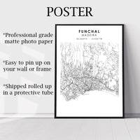 
              Funchal, Madeira, Portugal Scandinavian Style Map Print 
            