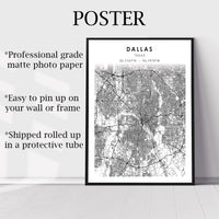 
              Dallas, Texas Scandinavian Map Print 
            