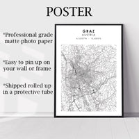 Graz, Austria Scandinavian Style Map Print 