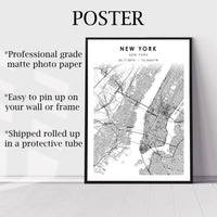 
              New York, New York Scandinavian Map Print 
            