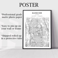 
              Glenview, Illinois Scandinavian Map Print 
            