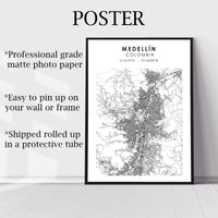 Medellin, Colombia Scandinavian Map Print 
