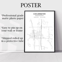 Coldwater, Mississippi Scandinavian Map Print 