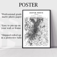 
              Austin, Travis, Texas Scandinavian Map Print 
            