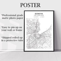 
              Geneva, Switzerland Scandinavian Style Map Print 
            