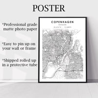 
              Copenhagen, Denmark Scandinavian Style Map Print 
            