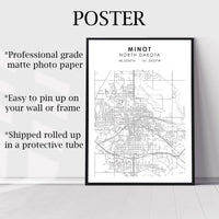 Minot, North Dakota Scandinavian Map Print 