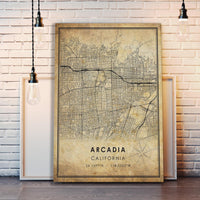 Arcadia, California Vintage Style Map Print 
