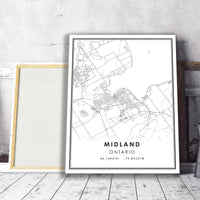 Midland, Ontario Modern Style Map Print 