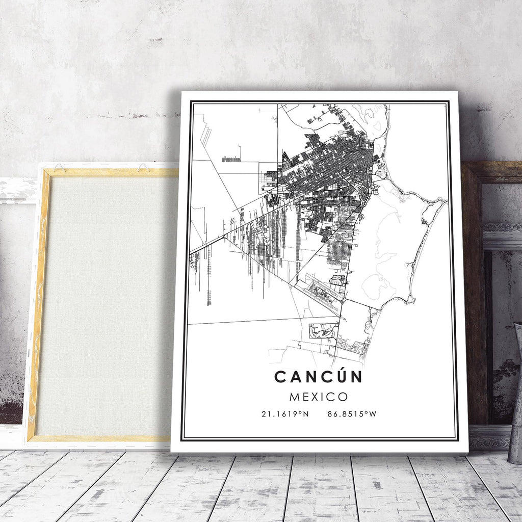 Cancun, Mexico Modern Style Map Print 