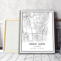 Great Lakes, Illinois Modern Map Print 