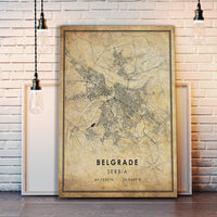 
              Belgrade, Serbia Vintage Style Map Print
            