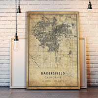 
              Bakersfield, California Vintage Style Map Print 
            