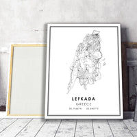 Lefkada, Greece Modern Style Map Print 